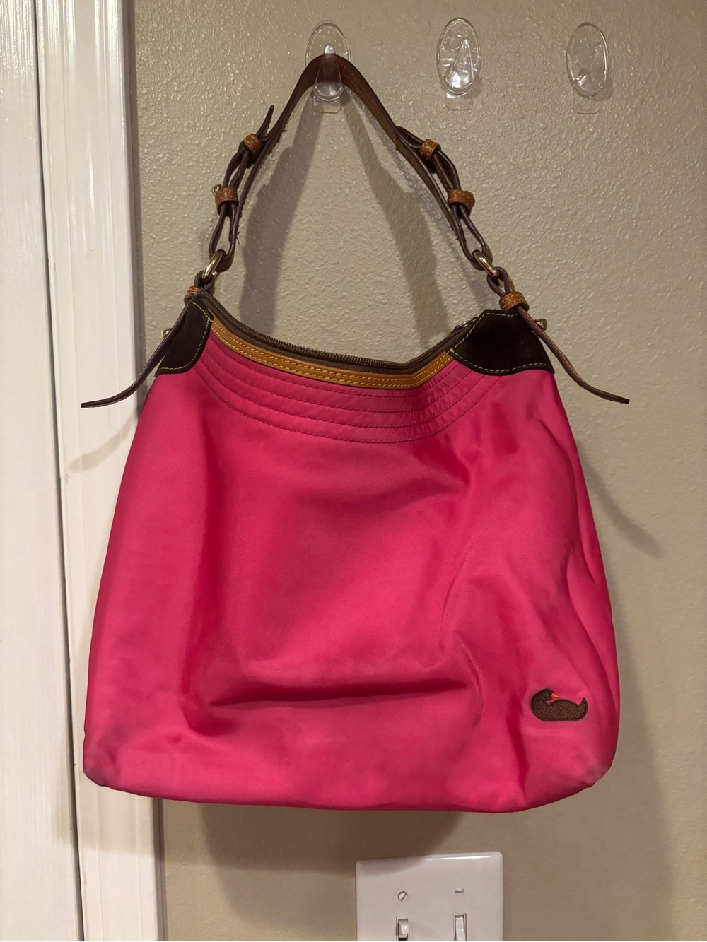Dooney & Bourke Hot Pink Shoulder Bag with Brown Trim